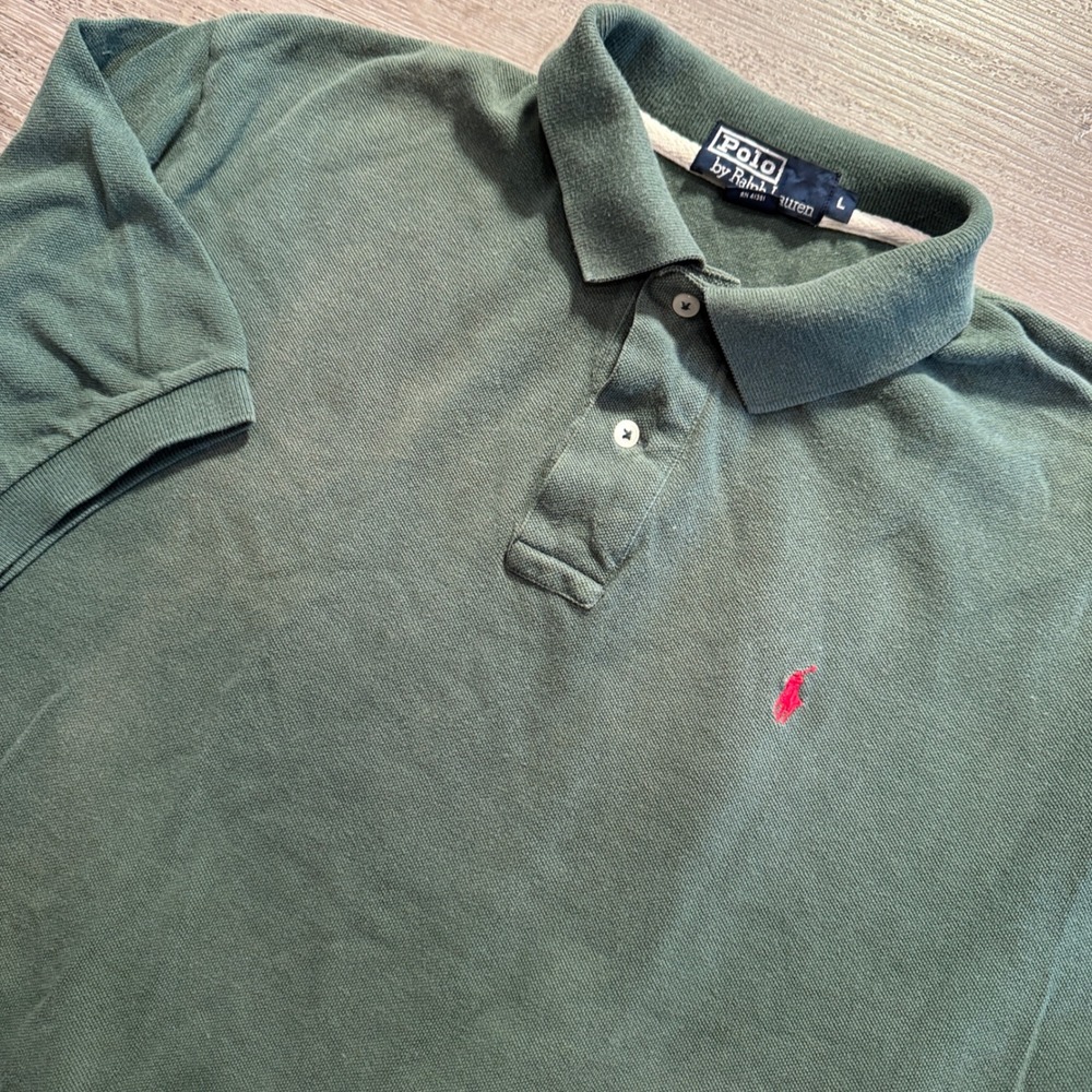 Ralph Lauren Polo Shirt Mens L Green Cotton Pique Classic Pony Logo VTG Rugby